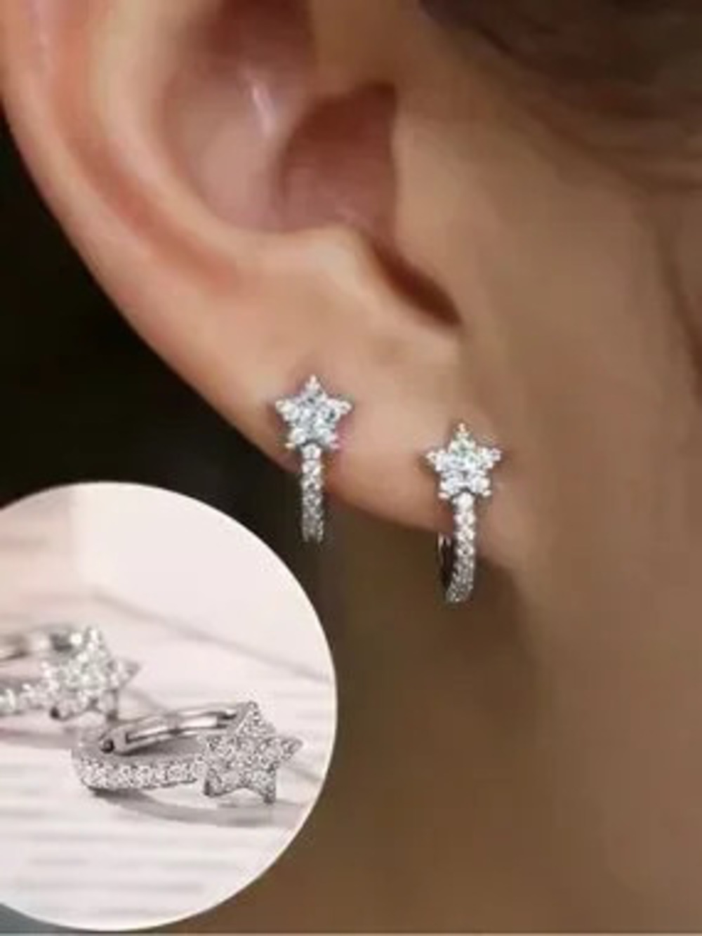 Elegant Silver Star Hoop Earrings Huggie